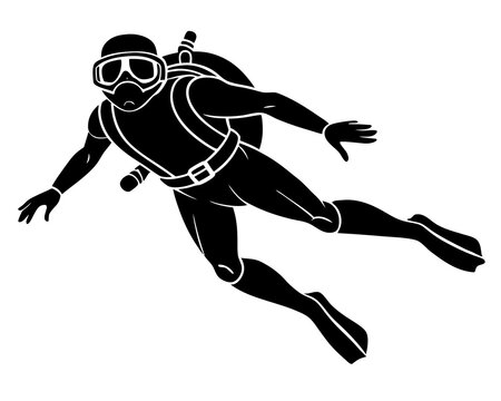 black diver swimming underwater clip art preview