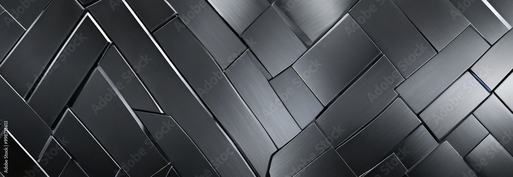 Fototapete a close-up view metallic surface composed of numerous rectangular panels arranged in a diagonal pattern, creating a visually striking and abstract design
