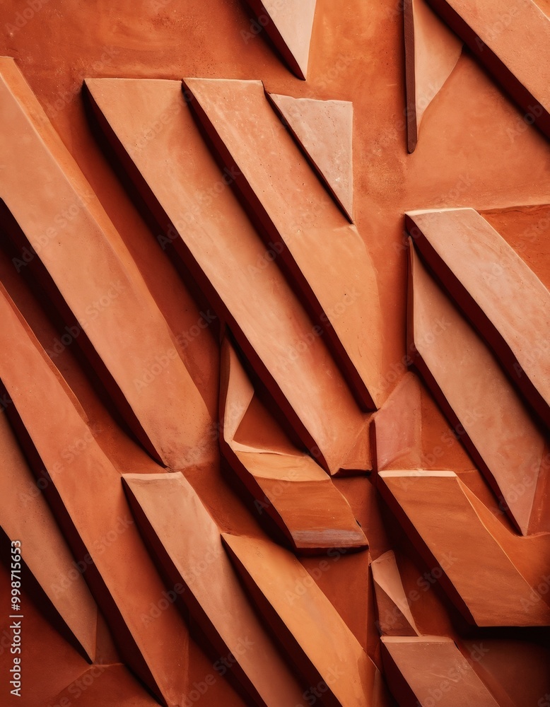 Poster a close-up view textured surface with a repeating pattern of triangular shapes in varying shades of orange