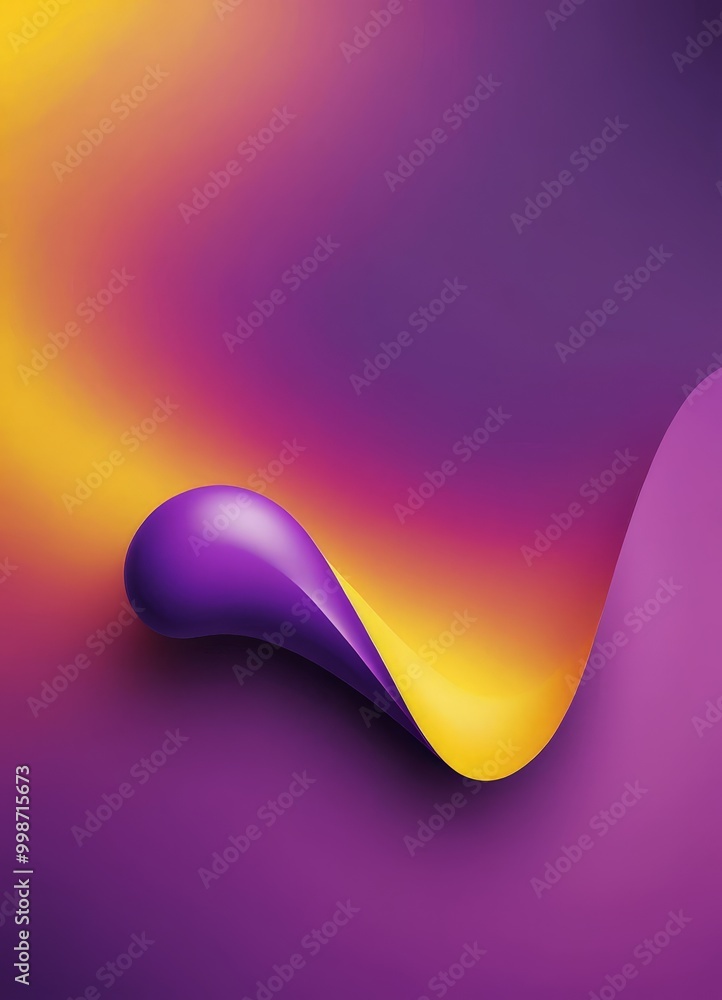 Poster a gradient background transitioning from purple to yellow, with a curved, abstract shape resembling 