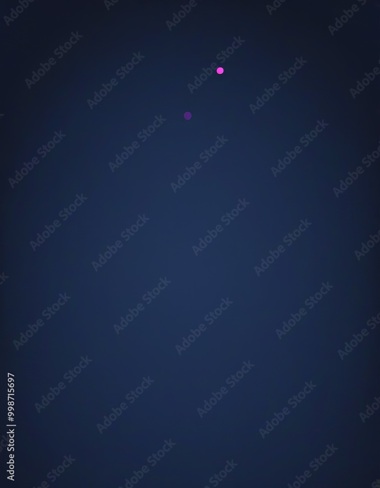Poster a dark blue background with two small, glowing dots in the top right corner, one purple and one pink