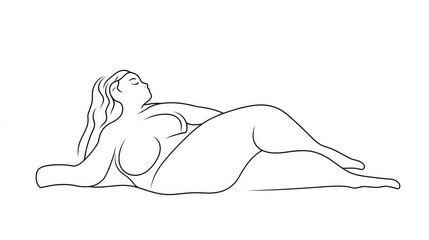 This vector artwork features a simple yet elegant line drawing of a woman reclining, capturing the essence of relaxation and femininity in black ink on a white background.