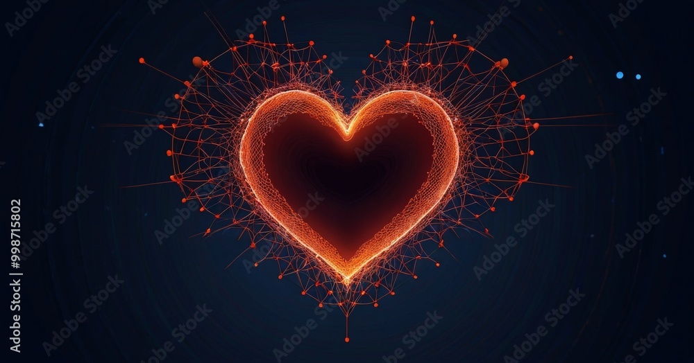 Aufkleber a glowing, heart-shaped object surrounded by a network of red lines and dots against a dark blue bac