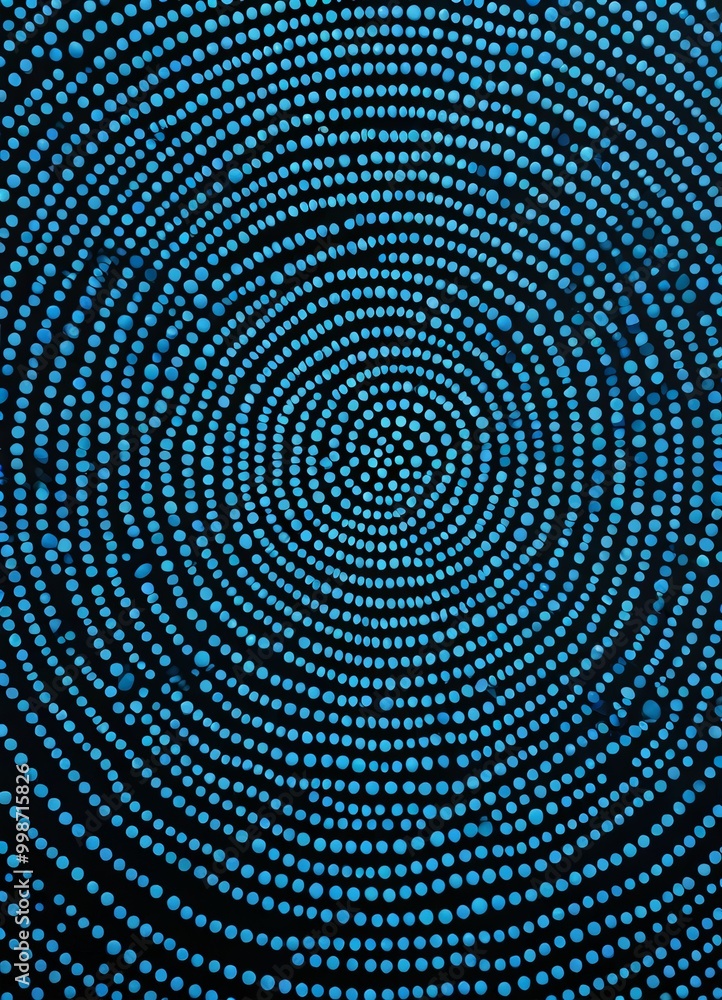 Poster a circular pattern of blue dots arranged in concentric circles, creating a mesmerizing visual effect