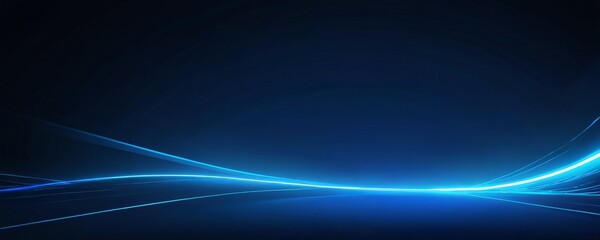Fototapeta premium a dark blue background with a curved, glowing blue line that appears to be moving across the frame, creating a sense of motion and energy