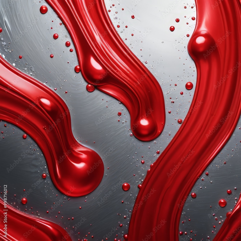 Fototapete abstract red splashes and droplets against a gray background, creating a dynamic and visually striking composition