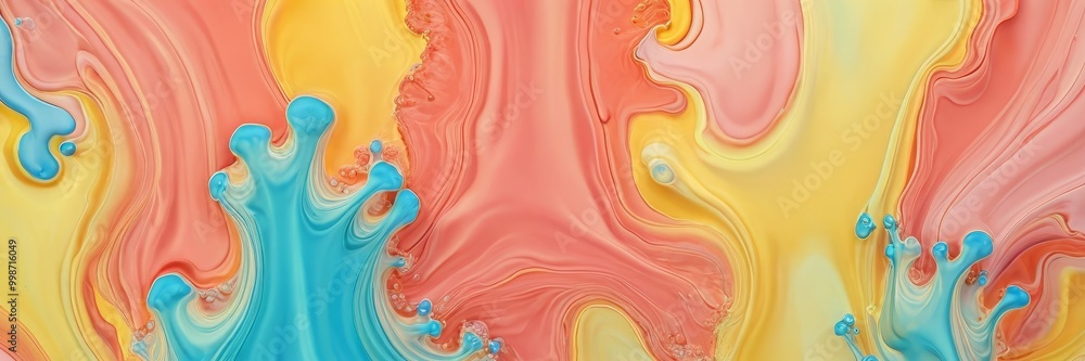 Aufkleber a vibrant abstract painting with swirling patterns of pink, orange, and blue paint, creating a dynam