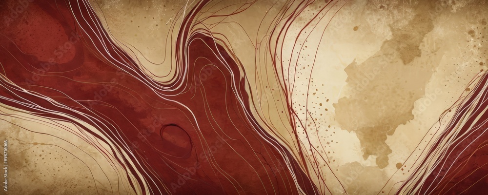 Aufkleber a striking abstract pattern with red and brown hues, resembling the swirling motion liquid or a natural phenomenon The pattern is composed of curved lines and splashes
