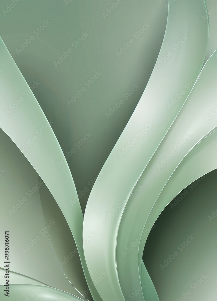 Poster a close-up view of abstract, curved lines in a light green color, creating a sense of movement and fluidity