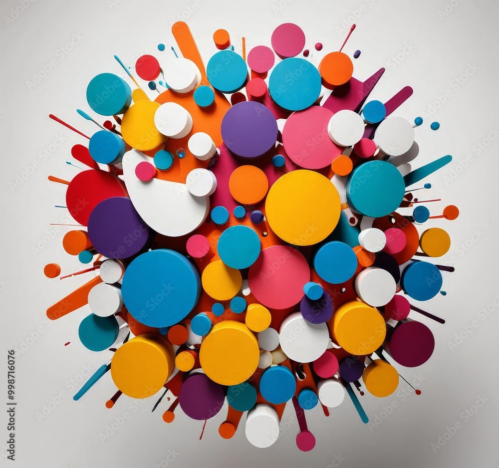 Poster a vibrant abstract composition of overlapping circles in various colors, including red, blue, yellow