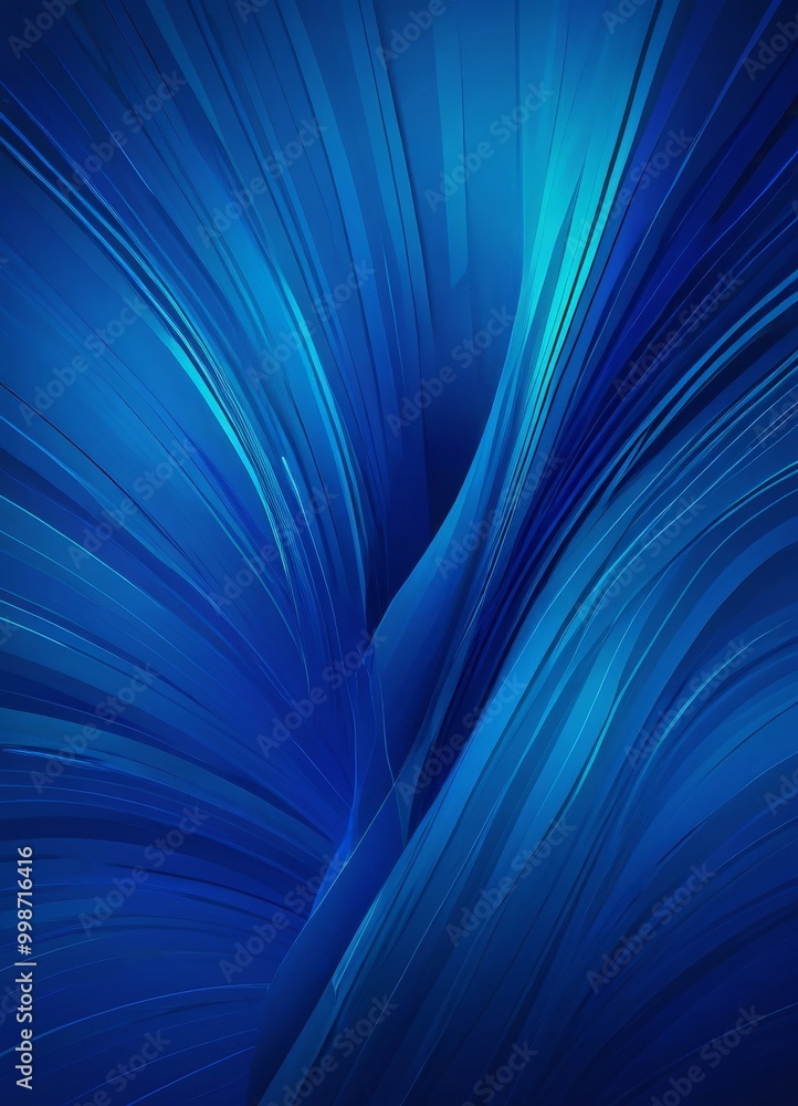 Poster a striking abstract pattern of blue and white lines, creating a sense of movement and dynamism The lines are arranged in a radial pattern, with the center line being the
