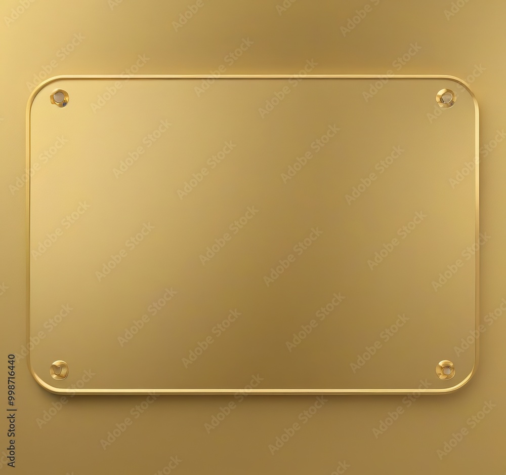 Aufkleber a golden rectangular plaque with two small holes on either side, set against a golden background