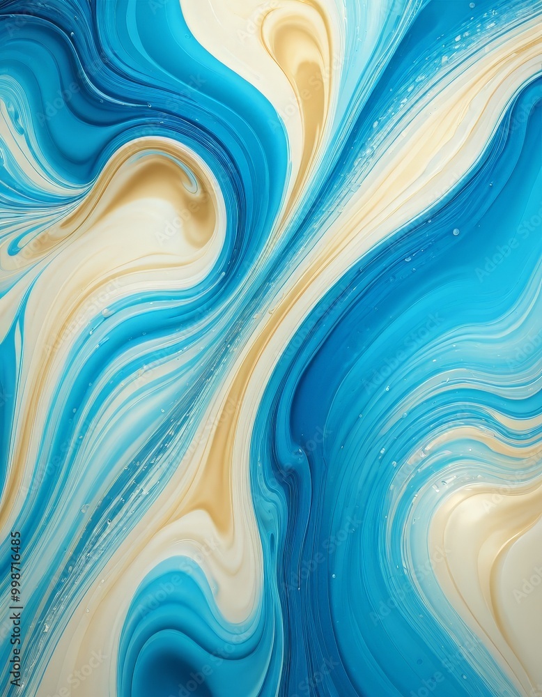 Leinwandbilder a swirling pattern of blue and yellow hues, with a sense of movement and dynamism The colors are fluid and blend together, creating a mesmerizing visual effect