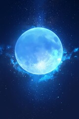 Blue Moon Glowing in the Dark Sky minimal style with copy space for text 