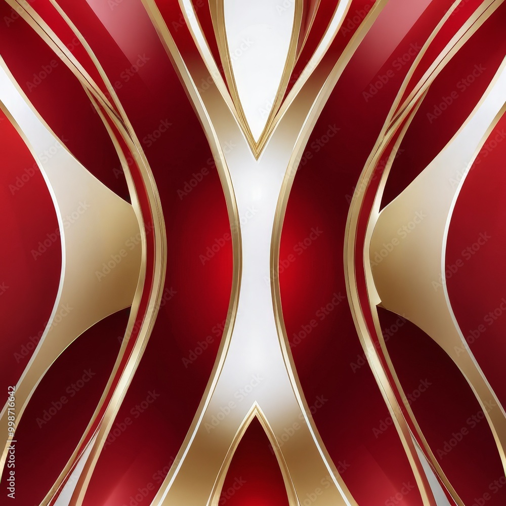 Poster a striking abstract design with red and gold curved lines intersecting at a central point, creating 