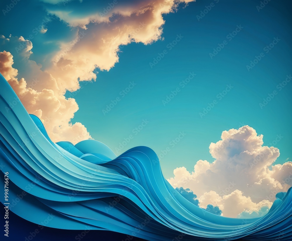 Aufkleber a serene, abstract representation wave, with a gradient of blue and orange hues The wave is composed of overlapping curved lines, creating a sense of movement and