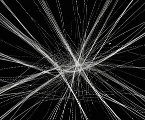 Obraz premium a black and white abstract composition featuring a complex network of intersecting lines and dots, creating a sense of dynamic energy and movement