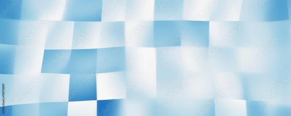 Poster a blurred, abstract pattern of blue and white squares, creating a sense of depth and movement