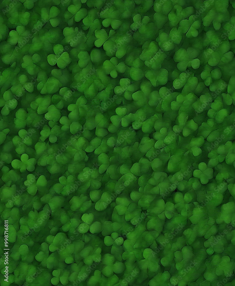 Poster a dense, lush green background filled with numerous clovers, creating a dense, textured appearance