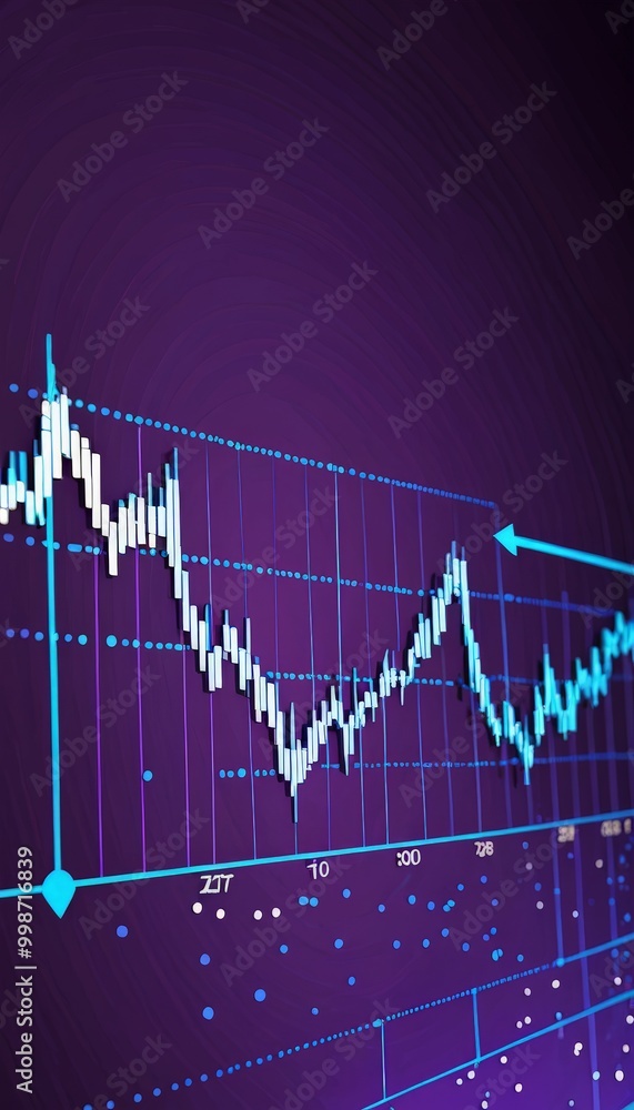 Poster The displays a financial chart with a blue and purple gradient background, featuring a series of lines and dots representing stock market data