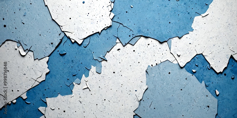 Aufkleber a close-up view textured surface with a pattern of blue and white cracked paint, creating a sense of depth and texture