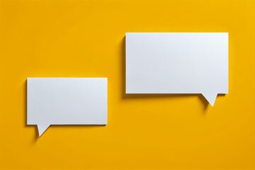 Fototapeta premium two white speech bubbles on a yellow background with shadow