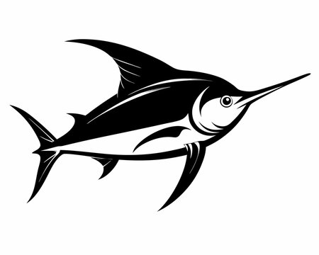 black and white swordfish swimming clip art preview