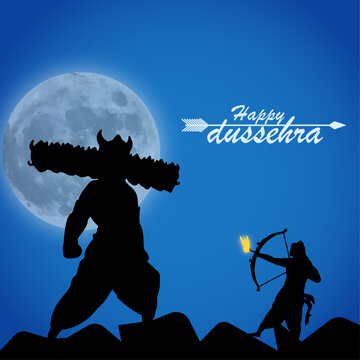 Vector illustration of Happy Dussehra greeting written text means happy dussehra.