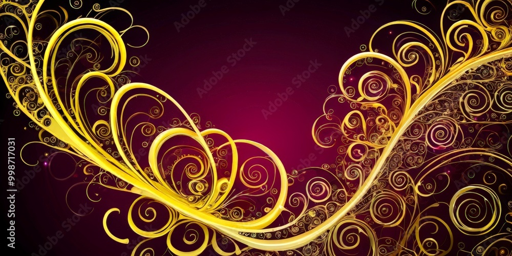 Poster a striking abstract design with a dark purple background and a central golden swirl pattern the patt