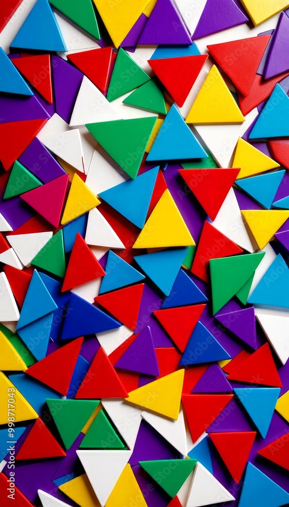Poster a vibrant mosaic of multicolored triangles fills the frame, creating a visually striking and dynamic