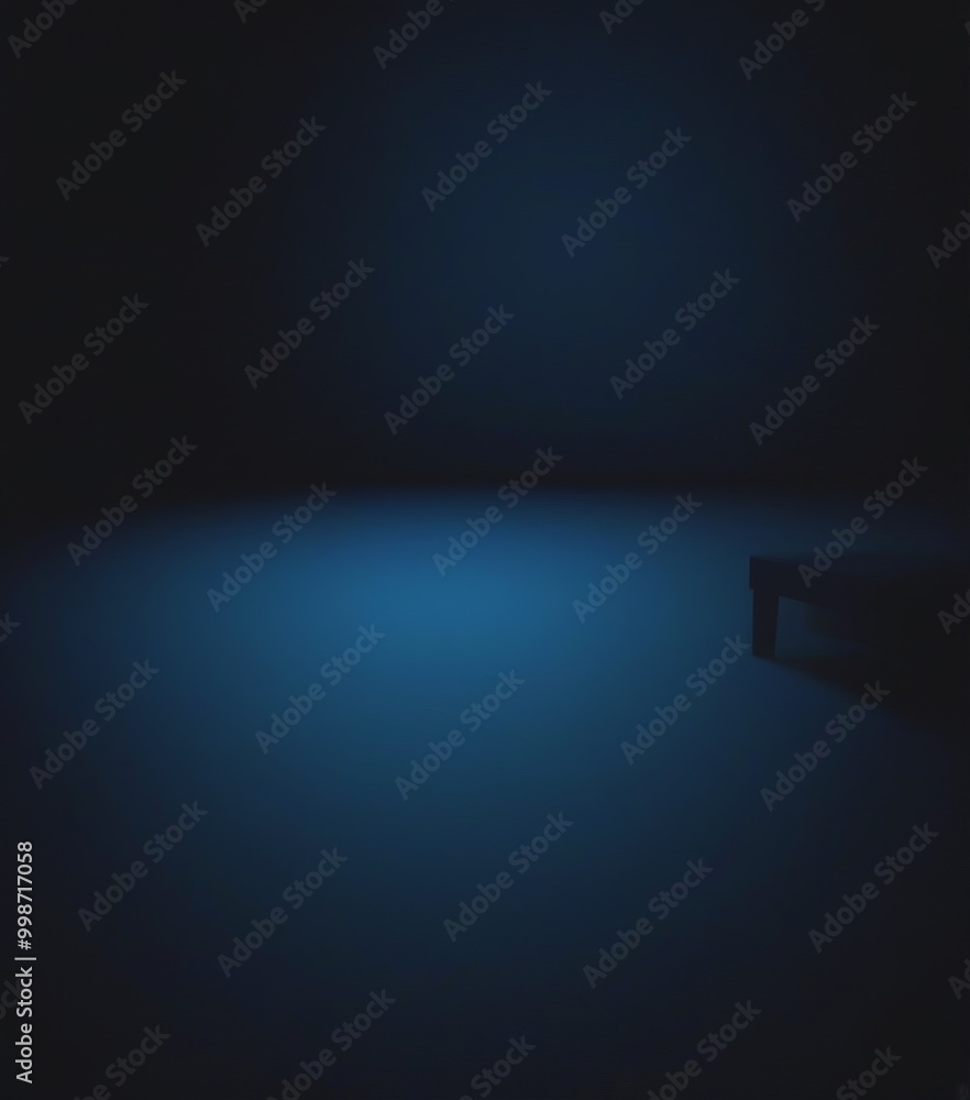 Fototapete a dark, empty room with a single, faint light source in the center, casting a soft glow on the floor