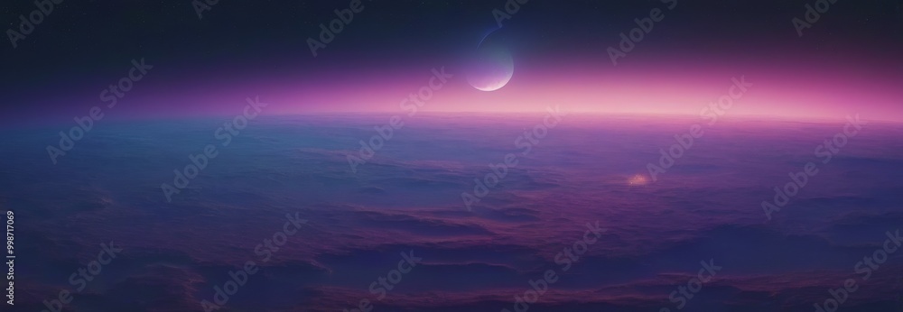 Aufkleber a serene night sky with a crescent moon and a glowing horizon, set against a backdrop of a vast expa