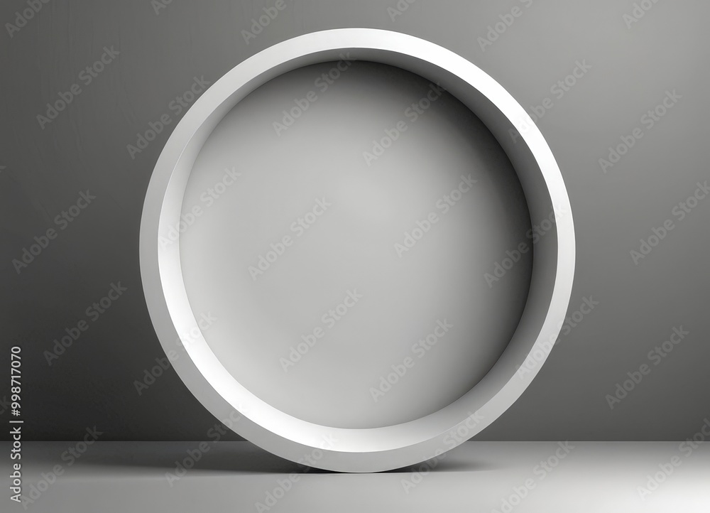 Poster a white, circular object with a smooth, gradient surface stands alone against a gray background