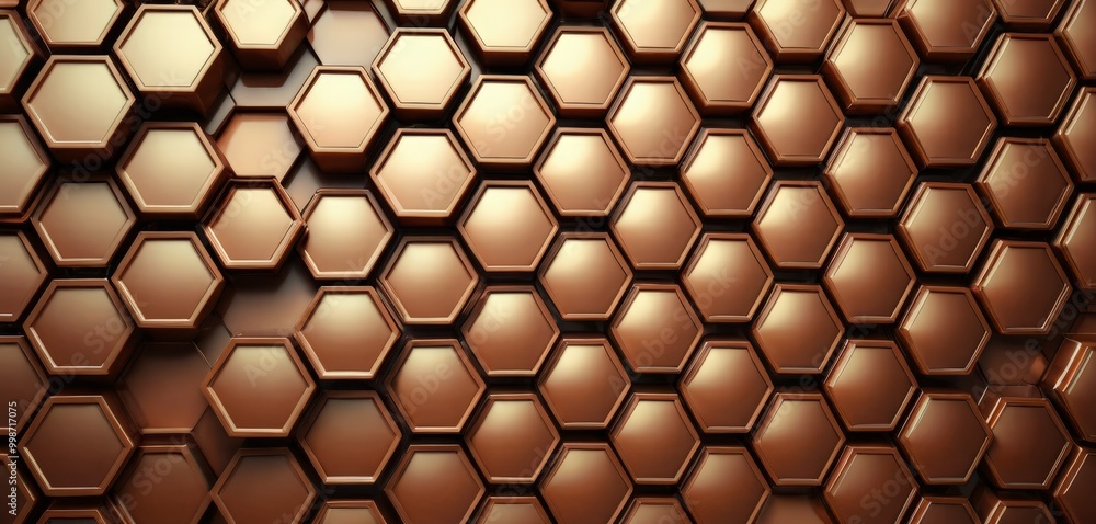 Poster a repeating pattern of hexagonal shapes in varying shades of brown, creating a textured and visually