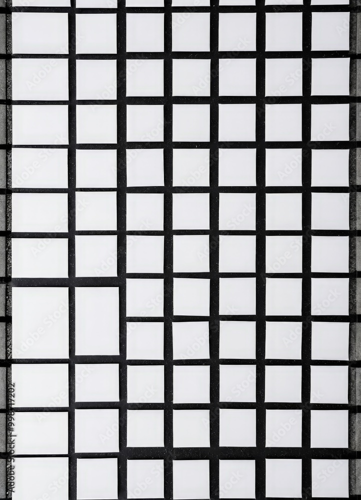 Poster A grid of white squares with black lines, creating a geometric pattern