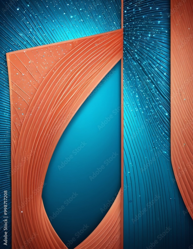 Aufkleber a striking abstract composition with a blue background, orange and red curved shapes, and a starry b