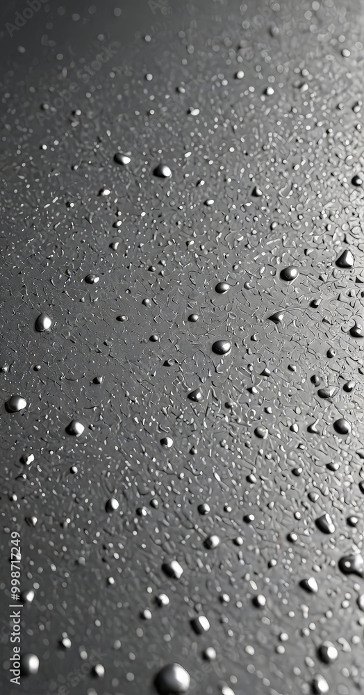 Poster A close-up view textured surface with numerous small water droplets scattered across it, creating a visually striking and abstract pattern