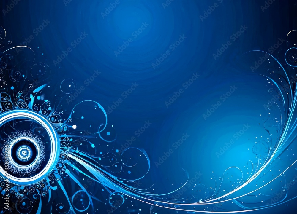 Leinwandbilder a blue background with a central circular design and a swirling pattern of blue and white lines and 
