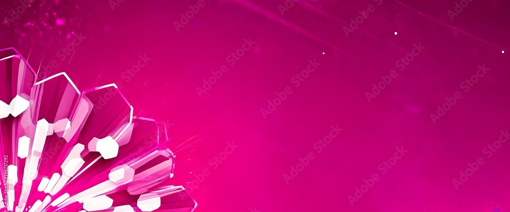 Poster a vibrant pink background with a striking geometric pattern composed of white hexagons and diamonds,