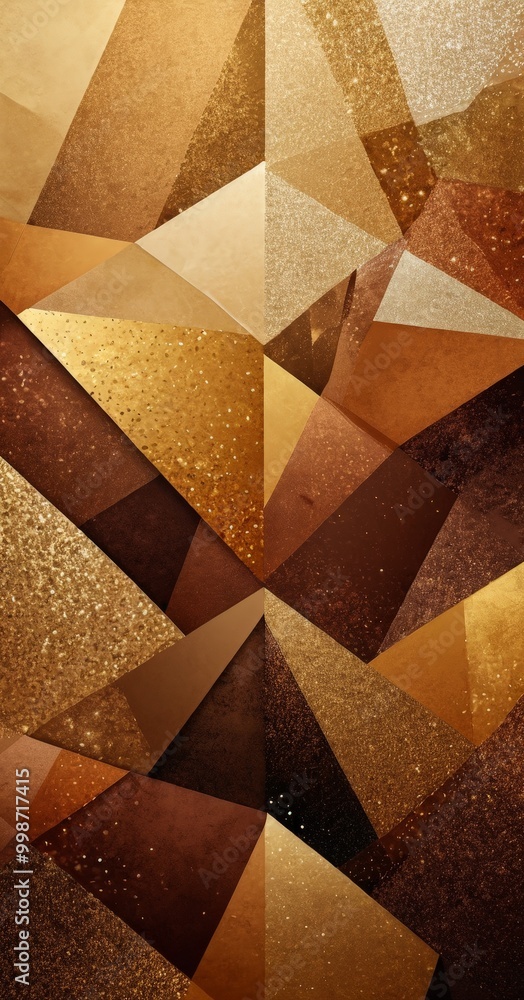 Poster a digital collage featuring a variety of overlapping triangular shapes in different shades of brown 