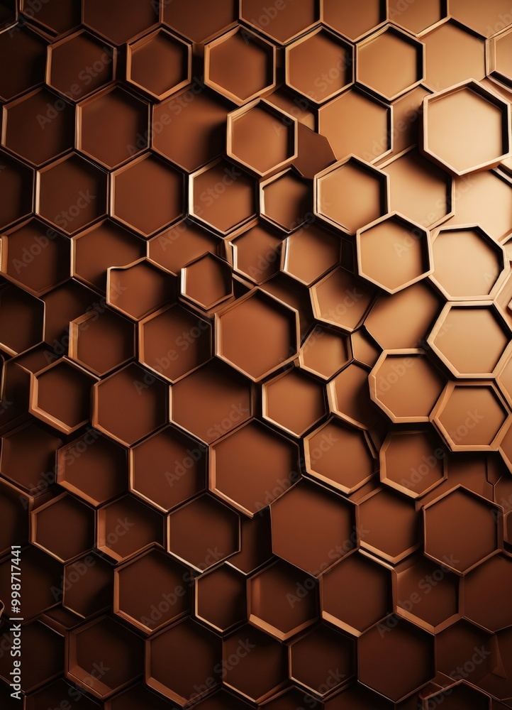 Poster a repeating pattern of hexagonal shapes in varying shades of brown, creating a textured and visually