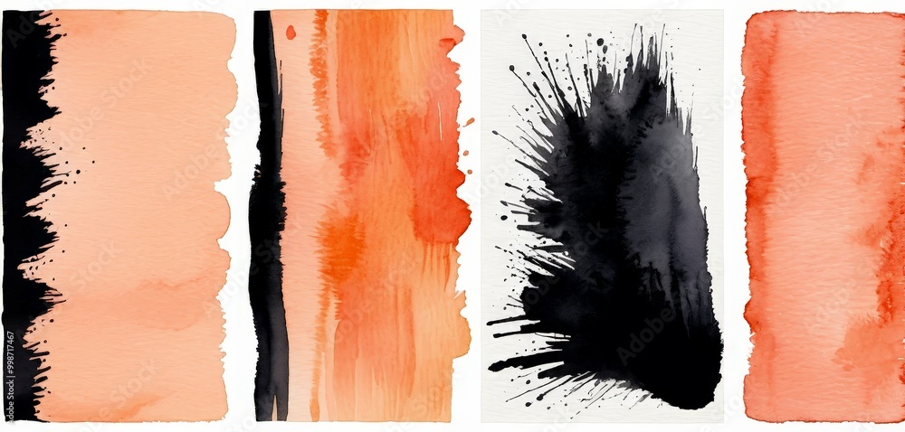 Fototapete the contains four distinct abstract watercolor paintings, each with a unique color palette and brush