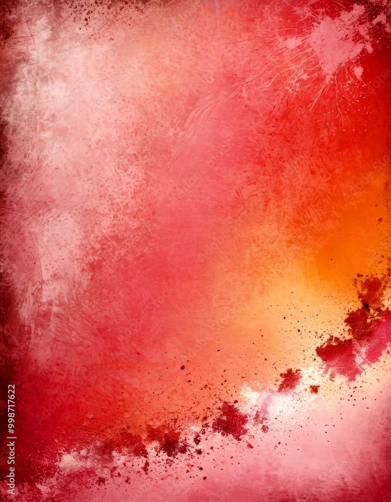 Fototapete a vibrant abstract background with a gradient of pink and orange hues, accented by splatters of red 