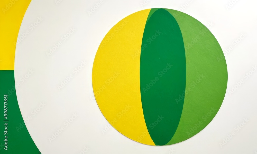 Poster a close-up view of a vibrant abstract artwork featuring a large, colorful circle with a yellow and g