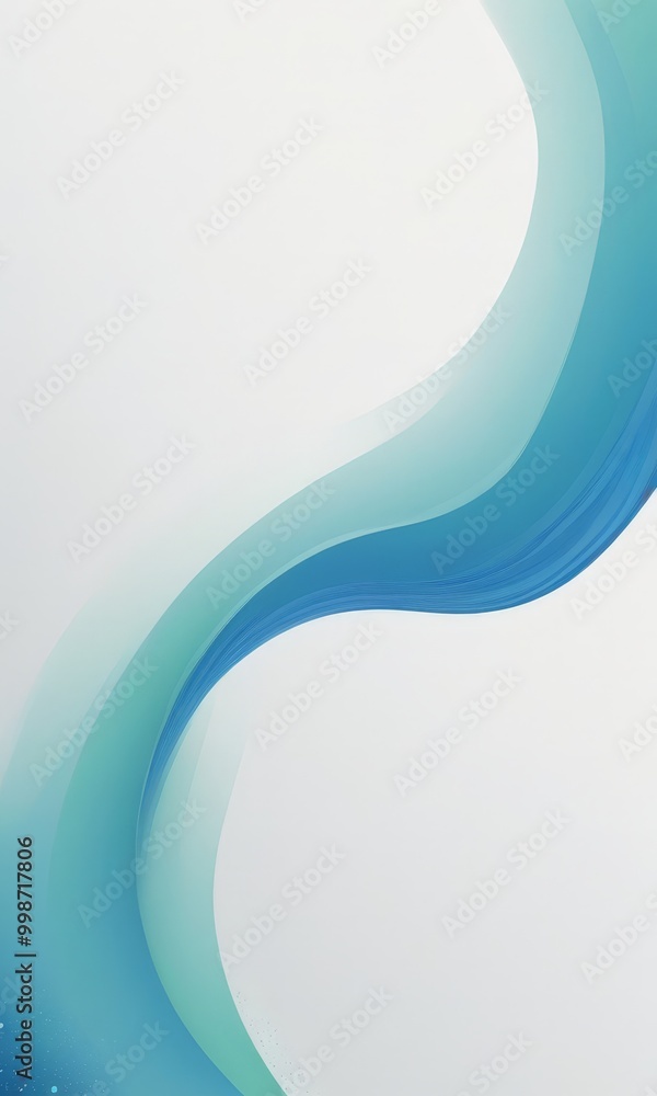 Poster a white background with a curved, blue wave-like design in the center, creating a sense of movement 