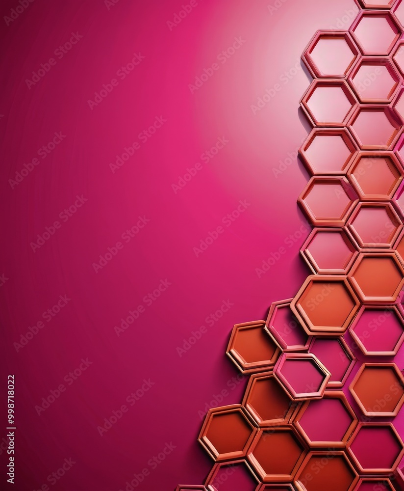 Aufkleber a vibrant abstract composition of overlapping hexagonal shapes in shades of pink and orange, creating a dynamic and visually striking pattern.