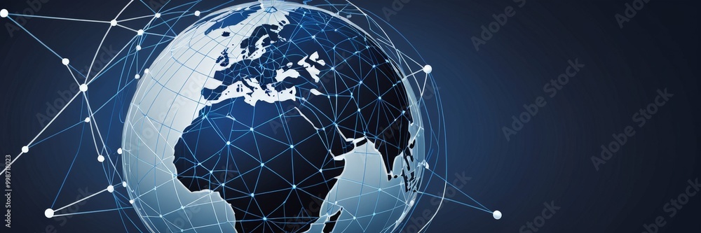 Fototapete A stylized globe with a network of interconnected lines and dots, representing the global communication and information technology infrastructure