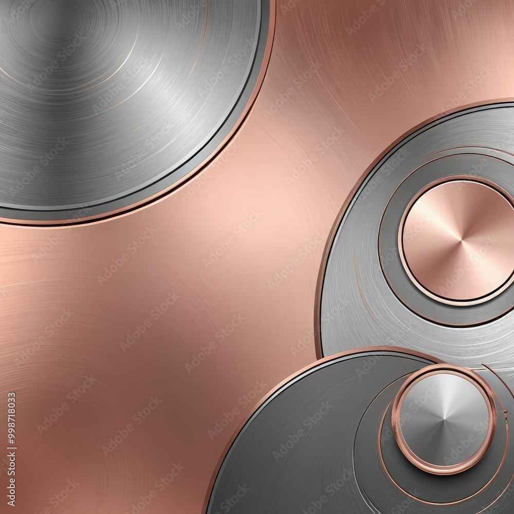 Aufkleber a metallic surface with concentric circles in shades of gray and copper, creating a visually striking abstract design