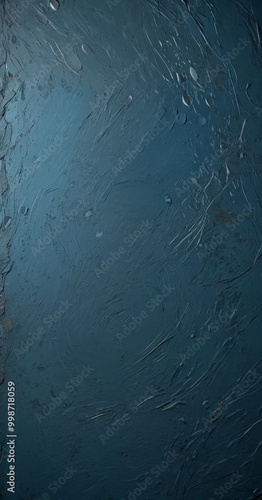 Poster a close-up view textured surface with a dark blue hue, featuring a pattern of small white lines and droplets, creating a sense of depth and movement