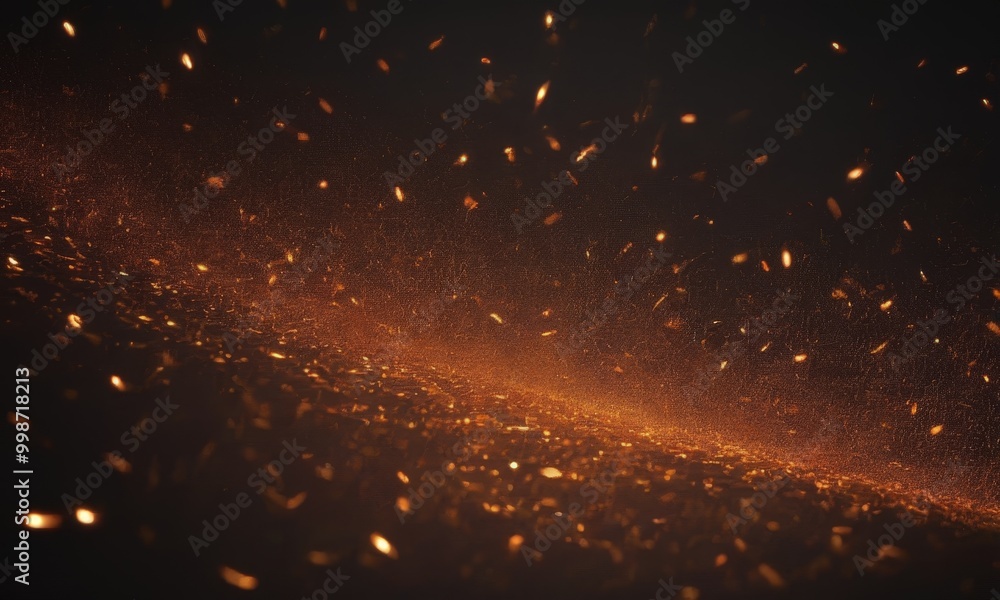 Poster a dynamic scene of sparks and fireflies against a dark background, creating a sense of movement and energy